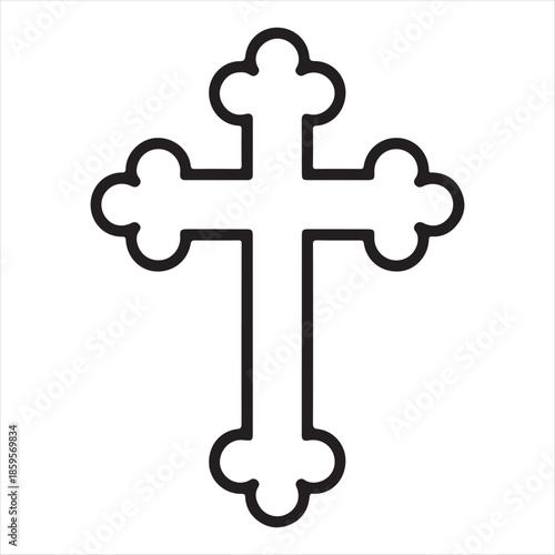 A simple black and white illustration of a classic christian cross symbol
