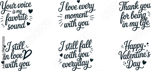Romantic Handwritten Love Quotes Typography Set for Valentine’s Day with Heart Accents