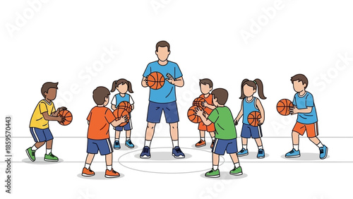 Children s Basketball Training with Coach Fun Group Activity for Kids Learning Sports