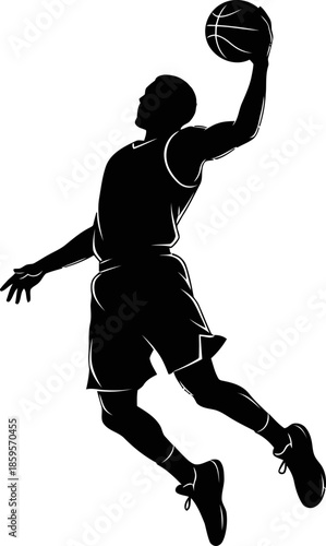 Dynamic Silhouette of a Basketball Player Slam Dunking a Ball Athletic Sports Concept