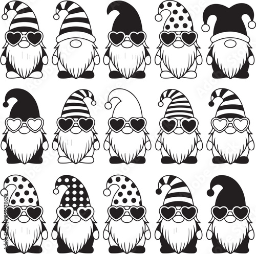 Cool Gnome Characters with Sunglasses Pattern Icon Set