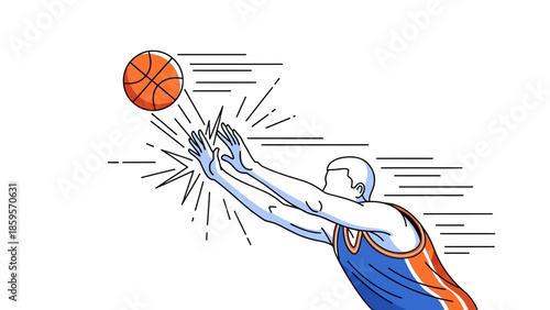 Dynamic Basketball Player Reaching for Ball Sports Action Illustration