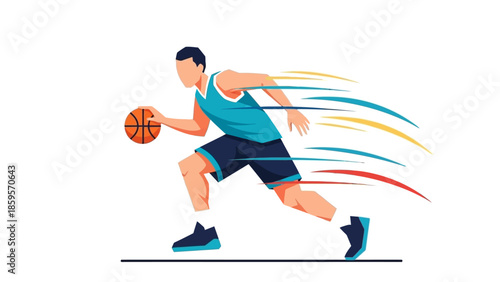 Dynamic Basketball Player Dribbling Fast with Motion Blur Sports Action Illustration
