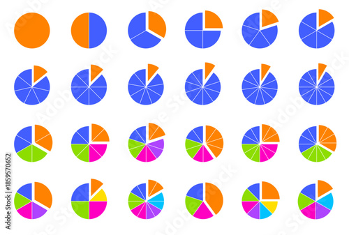circle pie chart diagram set fraction mathematic education collection. 1,2,3,4,5,6,7,8,9,10,11,12 segment divided