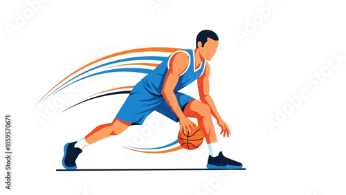 Dynamic Basketball Player Dribbling Ball with Motion Trails Vector Illustration