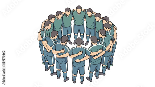 United Soccer Team Huddle Football Players in Circle Showing Unity and Teamwork for Victory