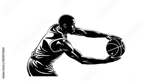 Dynamic Silhouette of a Black Basketball Player in Action Ready to Shoot or Pass Vector Illustration on White Background