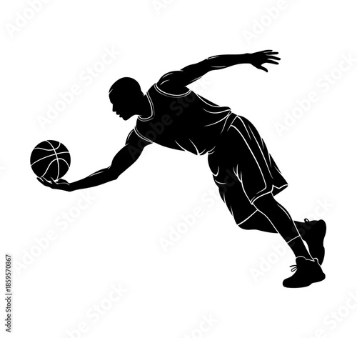 Dynamic Silhouette of a Basketball Player Reaching for the Ball Capturing the Essence of Athleticism and Sport