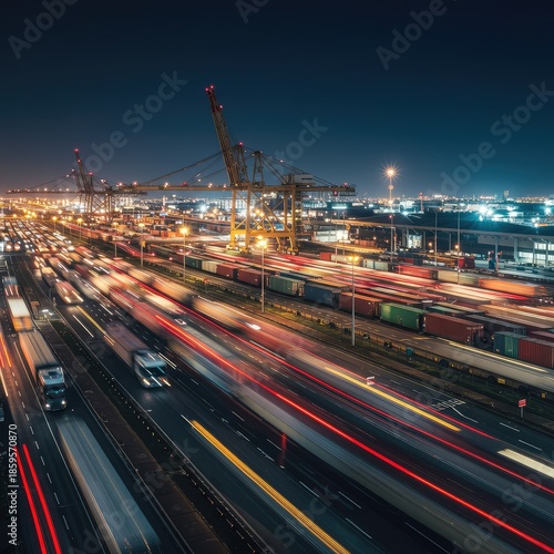 Abstract industrial backdrop showing numerous transport vehicles moving across a large distribution network ,auto ,network ,distribution