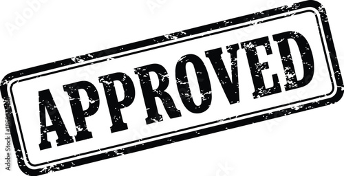 Black grunge stamp displaying the word approved rectangular shape on transparent background