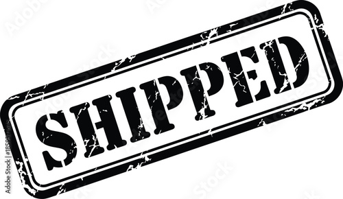 Black distressed shipped stamp graphic isolated perfect for designs on transparent background