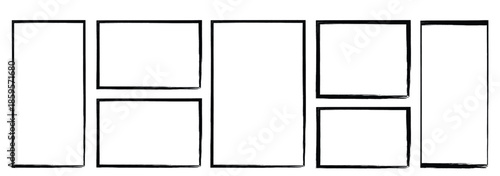 Rectangle brush frame line. square shape outline on hand draw style.Doodle square and rectangle shapes. Isolated vector design elements collection.