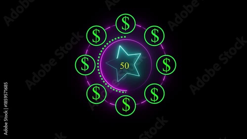 Animated time and dollar symbol representing hourly rate and banking