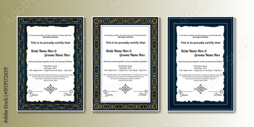 Elegant Muslim Nikah Certificate Template and Islamic Marriage Certificate Design 