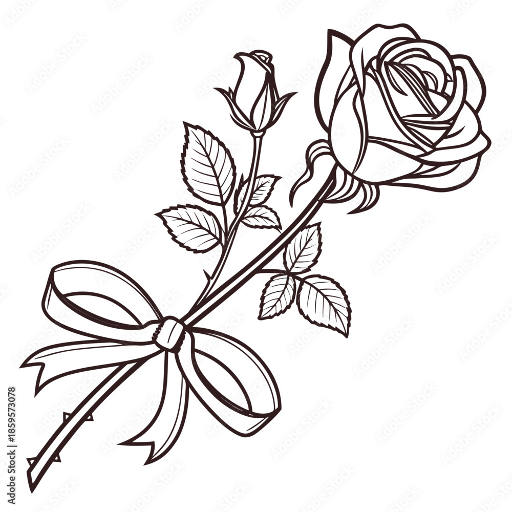 Obraz premium Rose Flower Wrapped With Ribbon Elegant
