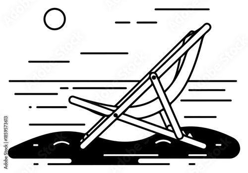 Simple Line Drawing of Beach Chair.