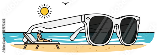 Sunglasses on Beach Chair Summer Vacation.