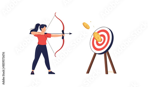 Woman Archery Target Practice Session Illustration.
