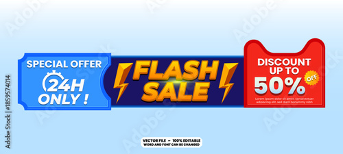Special offer flash sale banner template design. Modern discount promotion with editable typography vector for website header, store promotion, and digital marketing.