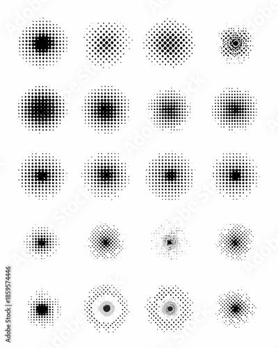 Arrangement of circular halftone dot patterns with varying densities and sizes