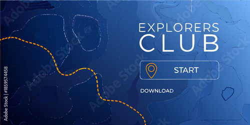 Explorers club promotional graphic with map elements and a call to action