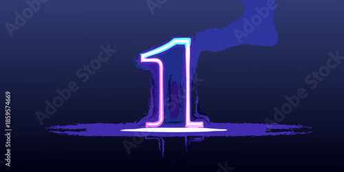 A vibrant neon number one against a dark atmospheric blue backdrop