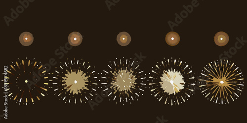 Stages of firework explosion from ignition to full bloom effect