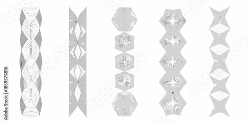 Abstract geometric patterns a series of vertically aligned repeating silver designs