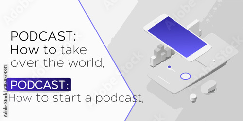 Podcast promotion with a smartphone and graphic design elements displayed visually