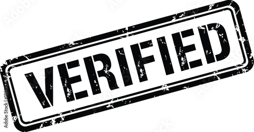Black stamp with the word verified distressed texture rectangular shape on transparent background