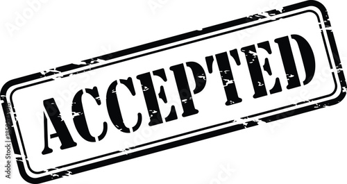 Black accepted stamp graphic illustration with a distressed texture on transparent background