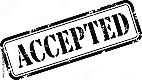 Distressed black accepted stamp graphic with bold text rectangular shape on transparent background