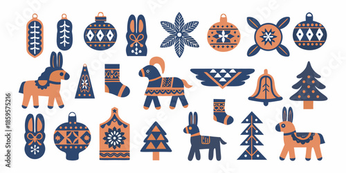 Colorful collection of traditional slavic ornaments and winter holiday themed designs