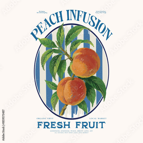Peach fruit set. Fresh fruit print. Nature fruit club print design. Fruit vintage t-shirt design. Peach farm artwork. Peach farm artwork. Tropical sweetness artwork. retro vintage tee