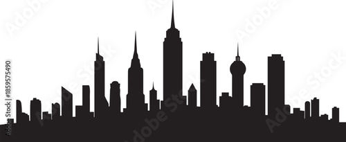 Modern City Skyline Silhouette Vector Illustration on White Background
Minimalist Black Urban Cityscape Silhouette with Skyscrapers and Towers