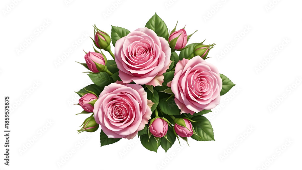 Naklejka premium Pink roses bouquet isolated on transparent background