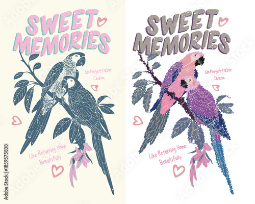 Macaw paradise artwork. Rio de janeiro. Summer vibes artwork. Summer vibes artwork.  Tropical bird with tree graphic print design.  Summer vibes artwork. Rio de Janeiro