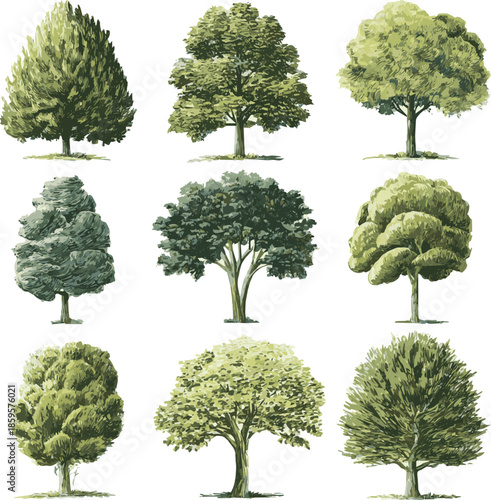  Collection of vector trees. Vector illustrations for graphic and web design,banner, marketing materia