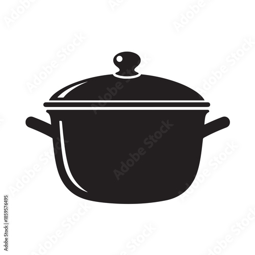 Classic casserole pot with lid and side handles silhouette vector isolated on transparent background for cooking design