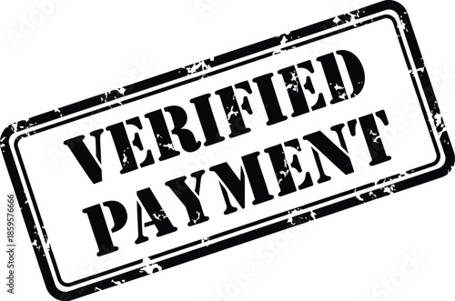 Black verified payment stamp with bold lettering and a rectangular border on transparent background