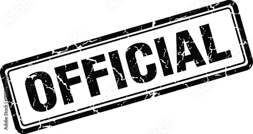 Black official stamp with distressed texture isolated vector graphic on transparent background