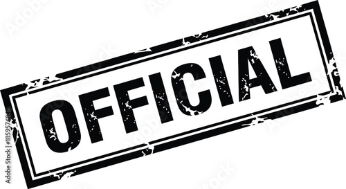 Distressed black stamp graphic reading official rectangular border detail on transparent background