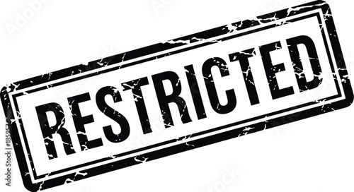 Vintage restricted stamp graphic design element with distressed texture on transparent background