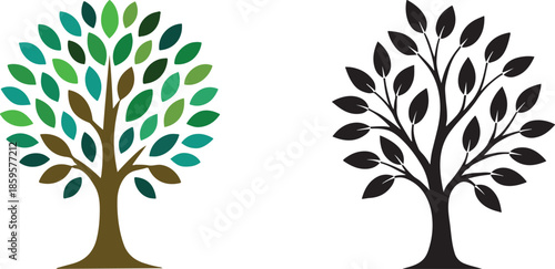 Vector tree color icons set in clean silhouette style for nature, ecology and design, EPS vector.