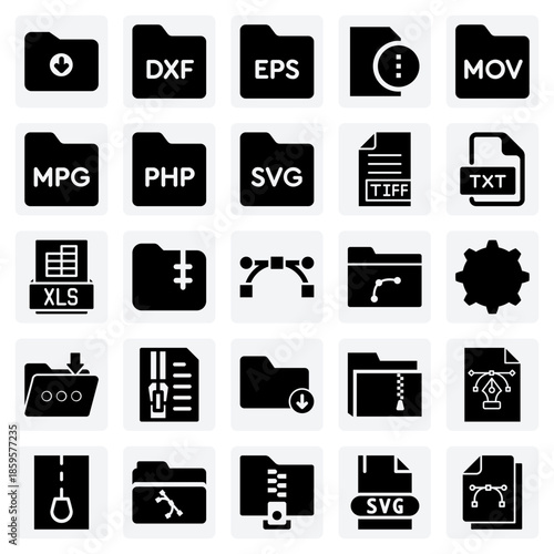 Digital Asset Management Folders For Different File Extensions Like Svg, Php, Mov, And Xls For Ui