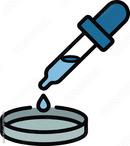 Pipette Dropping Liquid into Petri Dish Vector Graphic Icon for Laboratory and Science Applications