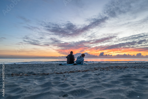 sunrise romantic couple on Corsican coast near Bastia Etang de Biguglia Camping San Daminao Beachside Corse