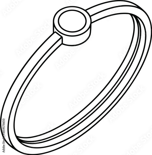 Minimalist line art drawing of a delicate thin gold ring featuring a single small round gemstone accent