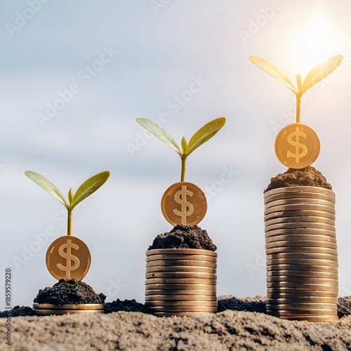 gold coins and tree market, banking, pile, grow, heap, financial, savings, investment, cash