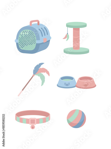 Cat accessories collection illustration isolated on black background